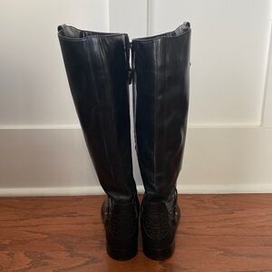 Tory Burch Colton Galleon Black Leather Riding Boots, Size 8.5